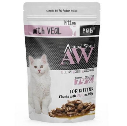 Picture of Animal World Chunks with Veal in Jelly for Kittens 79% ANIMAL PROTEIN 80 GR